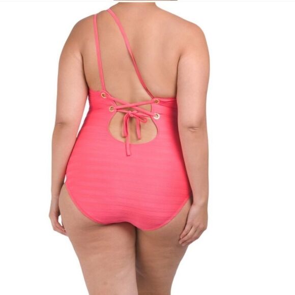La Blanca Linea Costa Back One-Shoulder Coral Color One-piece Swimsuit - Picture 13 of 15